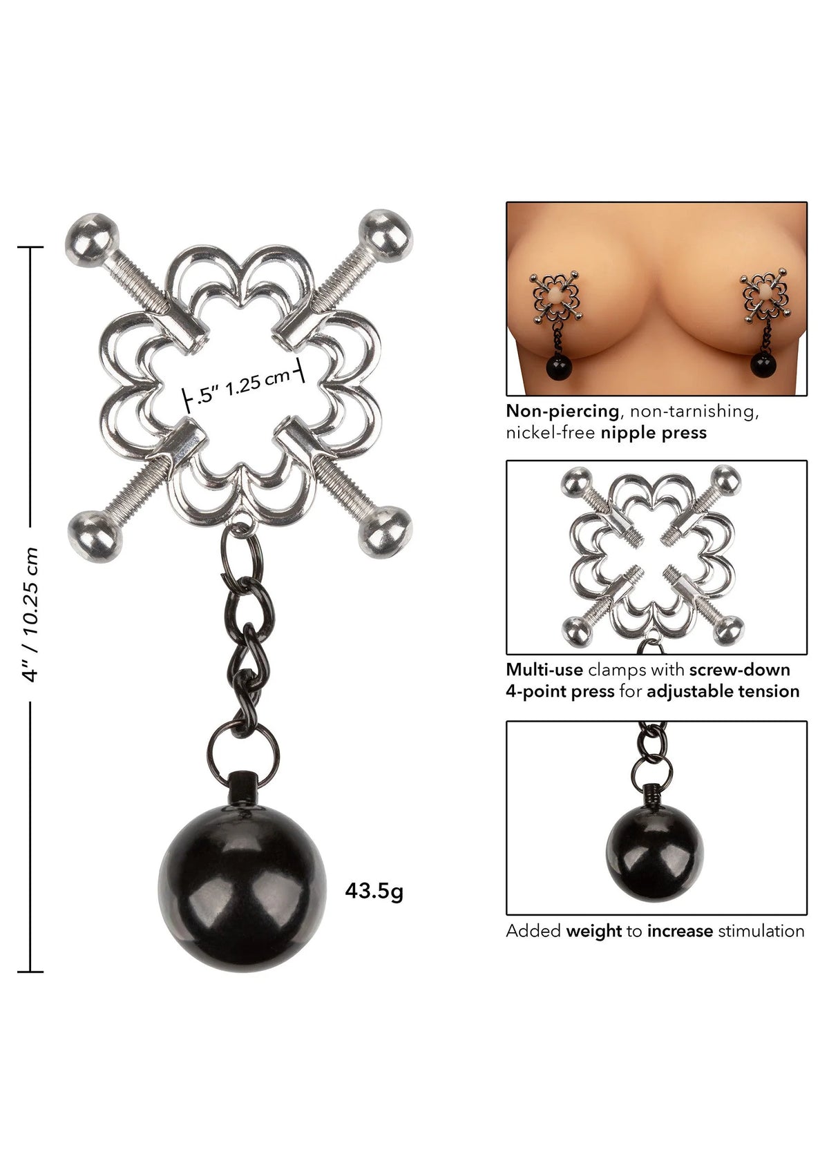 Bestel: 4 - Point Weighted Nipple Press by CalExotics - bij Happytoys.nl, happytoys.be, Happytoys.ae: erotische sex webshop | liever Happy dan Easy ⭐⭐⭐⭐⭐
