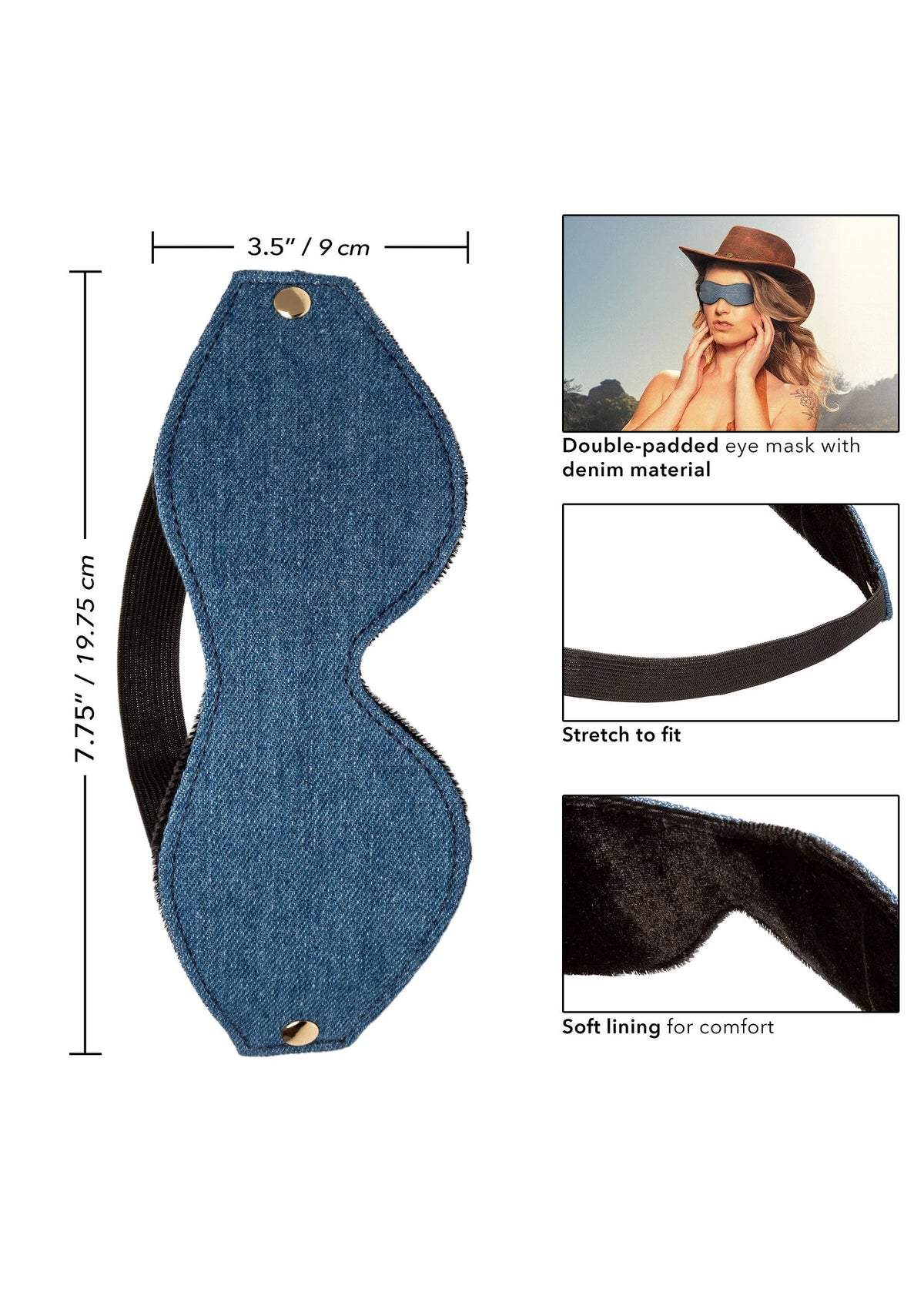 Bestel: Ride 'em Premium Denim Collection Eye Mask by CalExotics - bij Happytoys.nl, happytoys.be, Happytoys.ae: erotische sex webshop | liever Happy dan Easy ⭐⭐⭐⭐⭐
