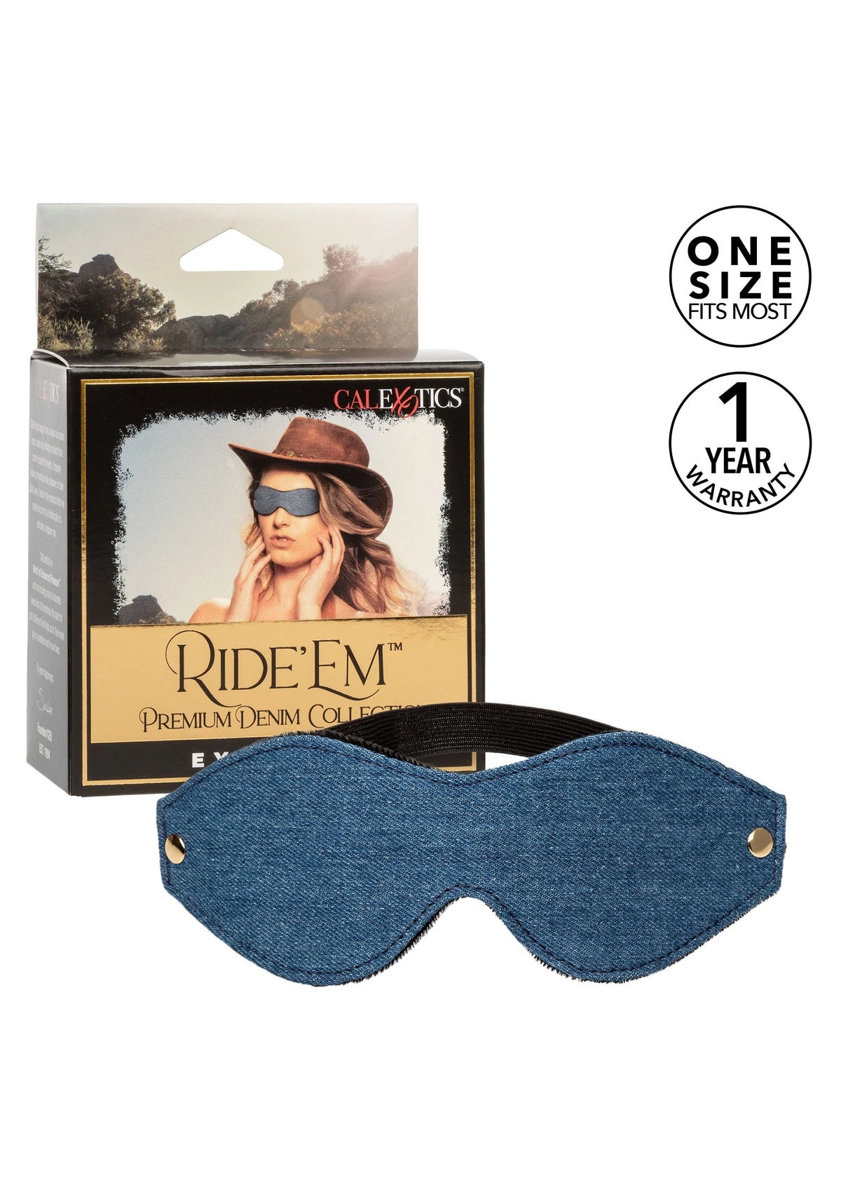 Bestel: Ride 'em Premium Denim Collection Eye Mask by CalExotics - bij Happytoys.nl, happytoys.be, Happytoys.ae: erotische sex webshop | liever Happy dan Easy ⭐⭐⭐⭐⭐