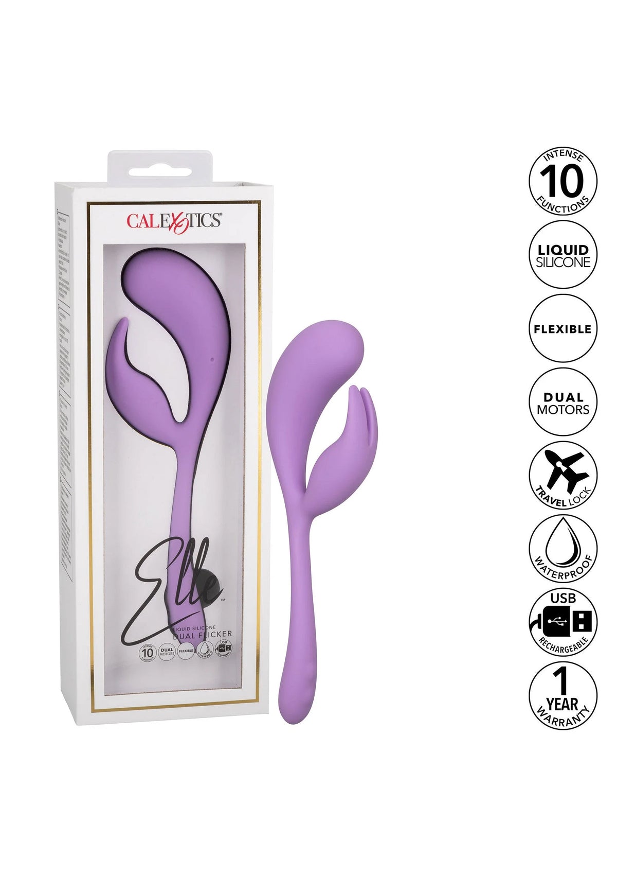 Bestel: Elle Liquid Silicone Dual Flicker Vibrator by CalExotics Elle - bij Happytoys.nl, happytoys.be, Happytoys.ae: erotische sex webshop | liever Happy dan Easy ⭐⭐⭐⭐⭐