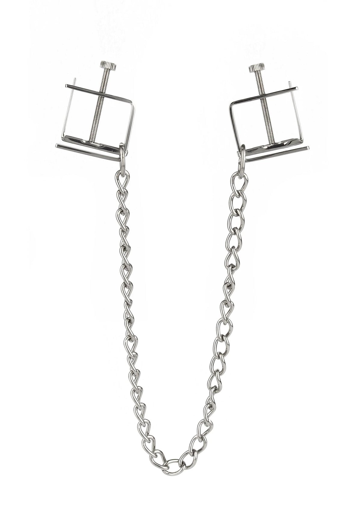 Bestel: Press Nipple Clamps With Chain by Mr. Steel - bij Happytoys.nl, happytoys.be, Happytoys.ae: erotische sex webshop | liever Happy dan Easy ⭐⭐⭐⭐⭐