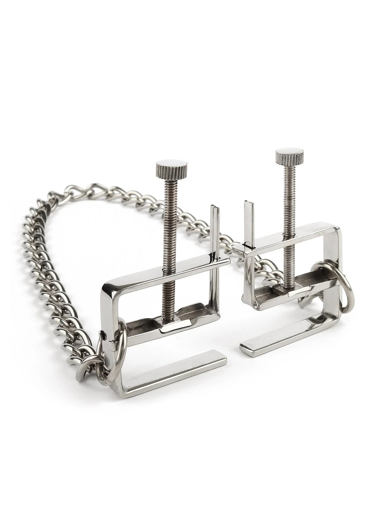 Bestel: Press Nipple Clamps With Chain by Mr. Steel - bij Happytoys.nl, happytoys.be, Happytoys.ae: erotische sex webshop | liever Happy dan Easy ⭐⭐⭐⭐⭐