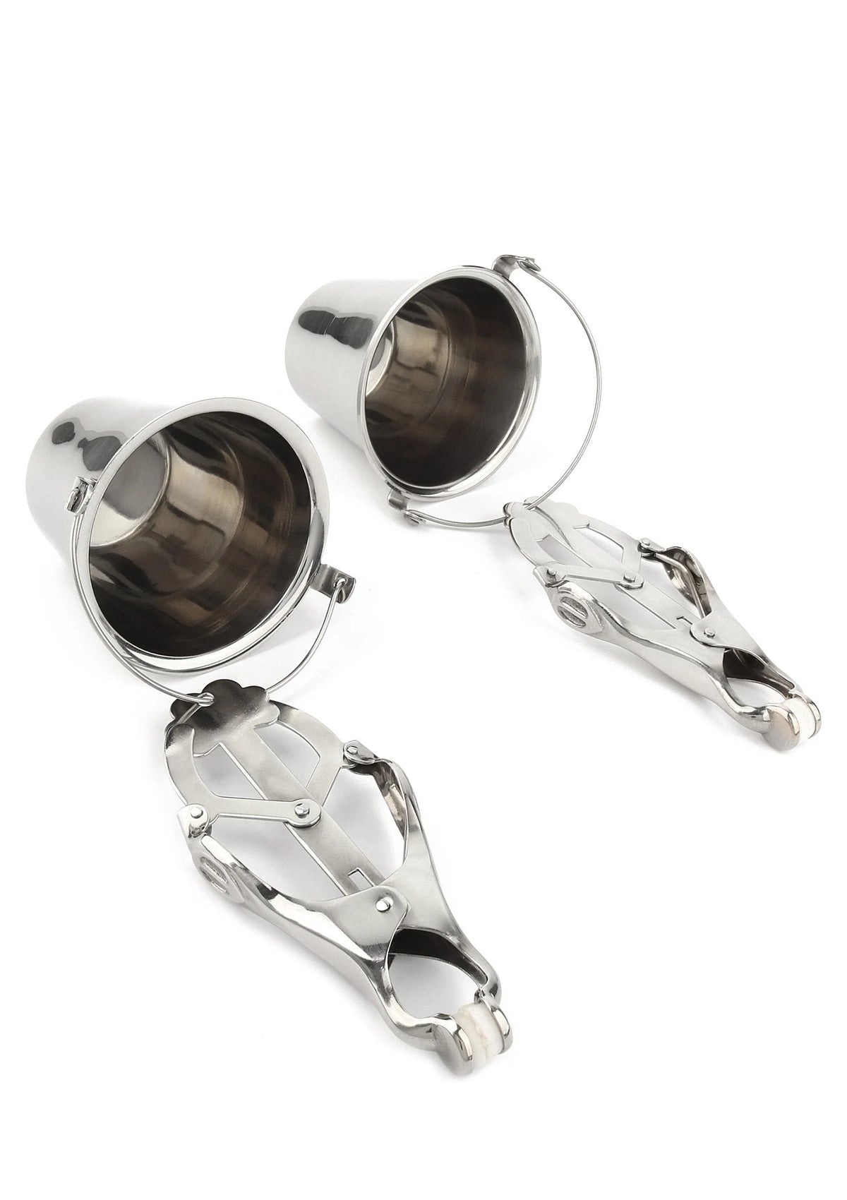 Bestel: Nipple Clamps with Buckets by Mr. Steel - bij Happytoys.nl, happytoys.be, Happytoys.ae: erotische sex webshop | liever Happy dan Easy ⭐⭐⭐⭐⭐ - Default Title - 38420 - SILVER