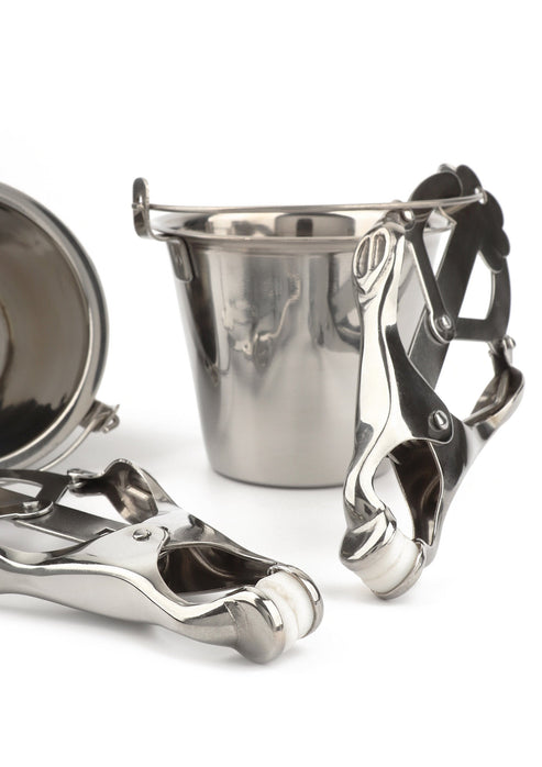 Bestel: Nipple Clamps with Buckets by Mr. Steel - bij Happytoys.nl, happytoys.be, Happytoys.ae: erotische sex webshop | liever Happy dan Easy ⭐⭐⭐⭐⭐