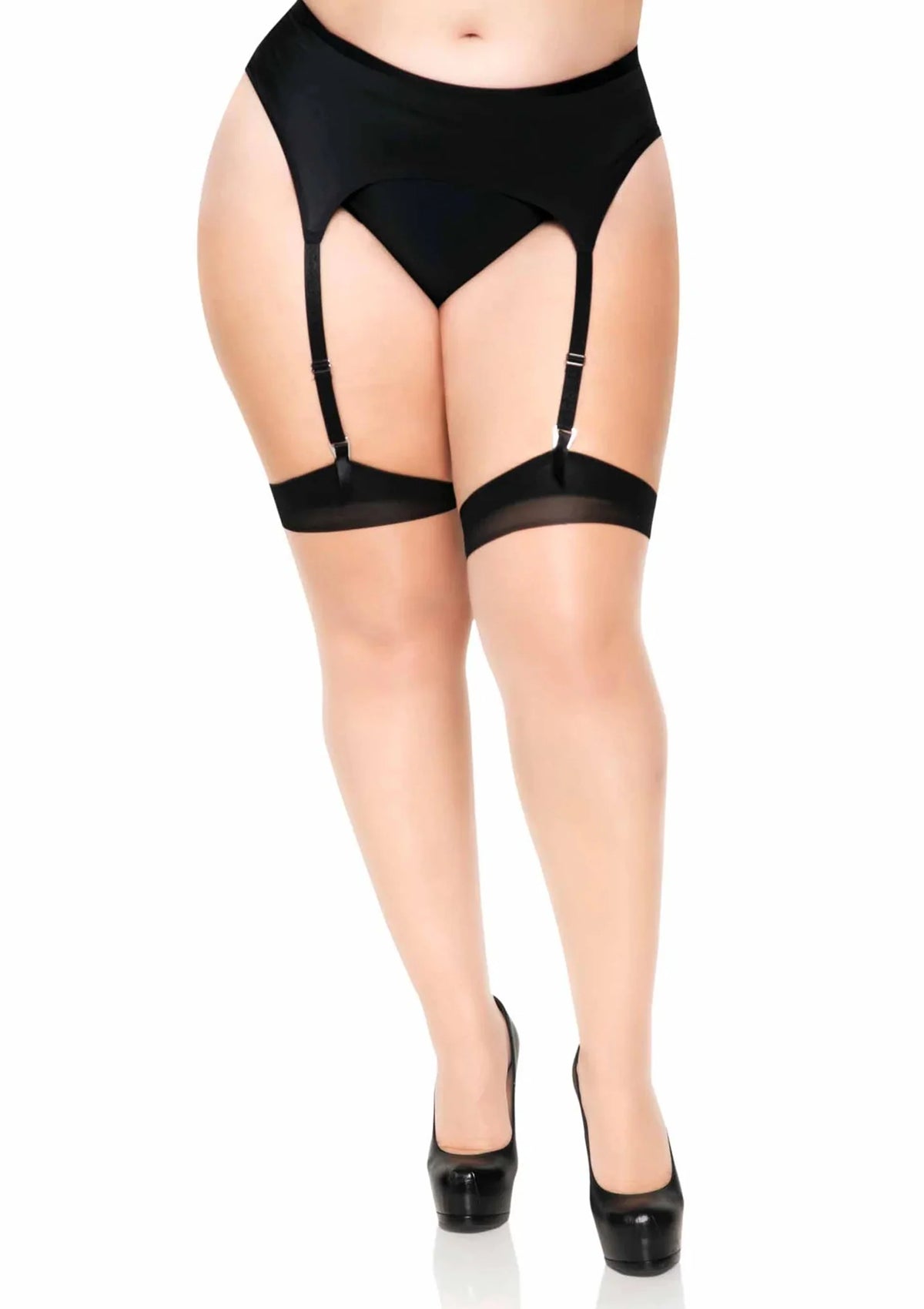 Bestel: Plus Elastane 2 - tone Stockings with Backseam by Leg Avenue - bij Happytoys.nl, happytoys.be, Happytoys.ae: erotische sex webshop | liever Happy dan Easy ⭐⭐⭐⭐⭐ - Default Title - 82001 - BLACK - PLUS