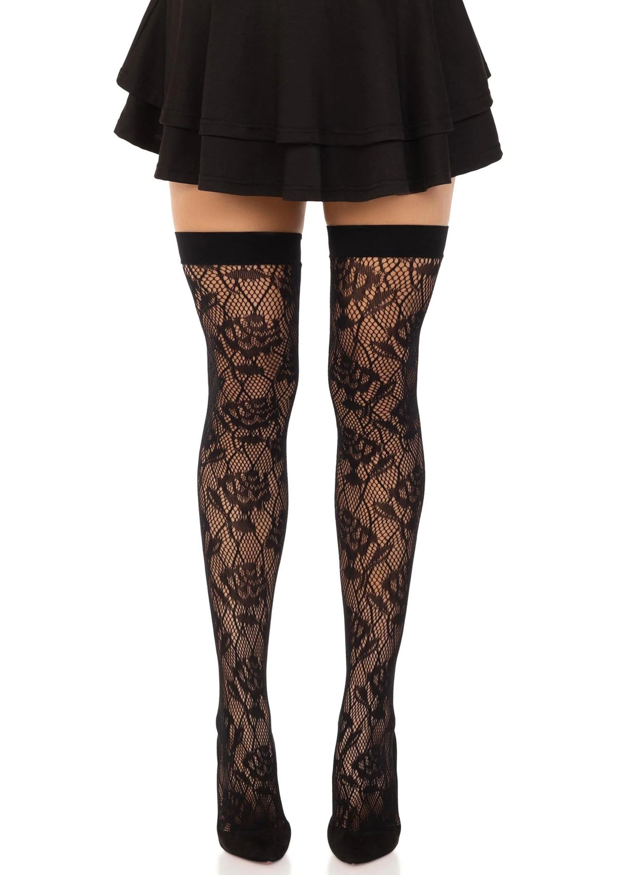 Bestel: Wild Rose Net Thigh Highs (Black) by Leg Avenue - bij Happytoys.nl, happytoys.be, Happytoys.ae: erotische sex webshop | liever Happy dan Easy ⭐⭐⭐⭐⭐