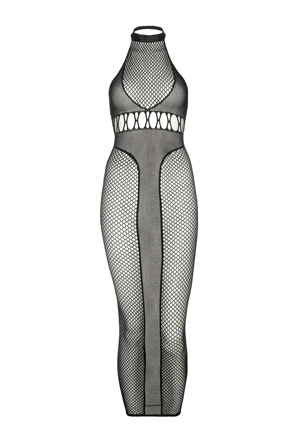 Halter Dual Net Backless Dress