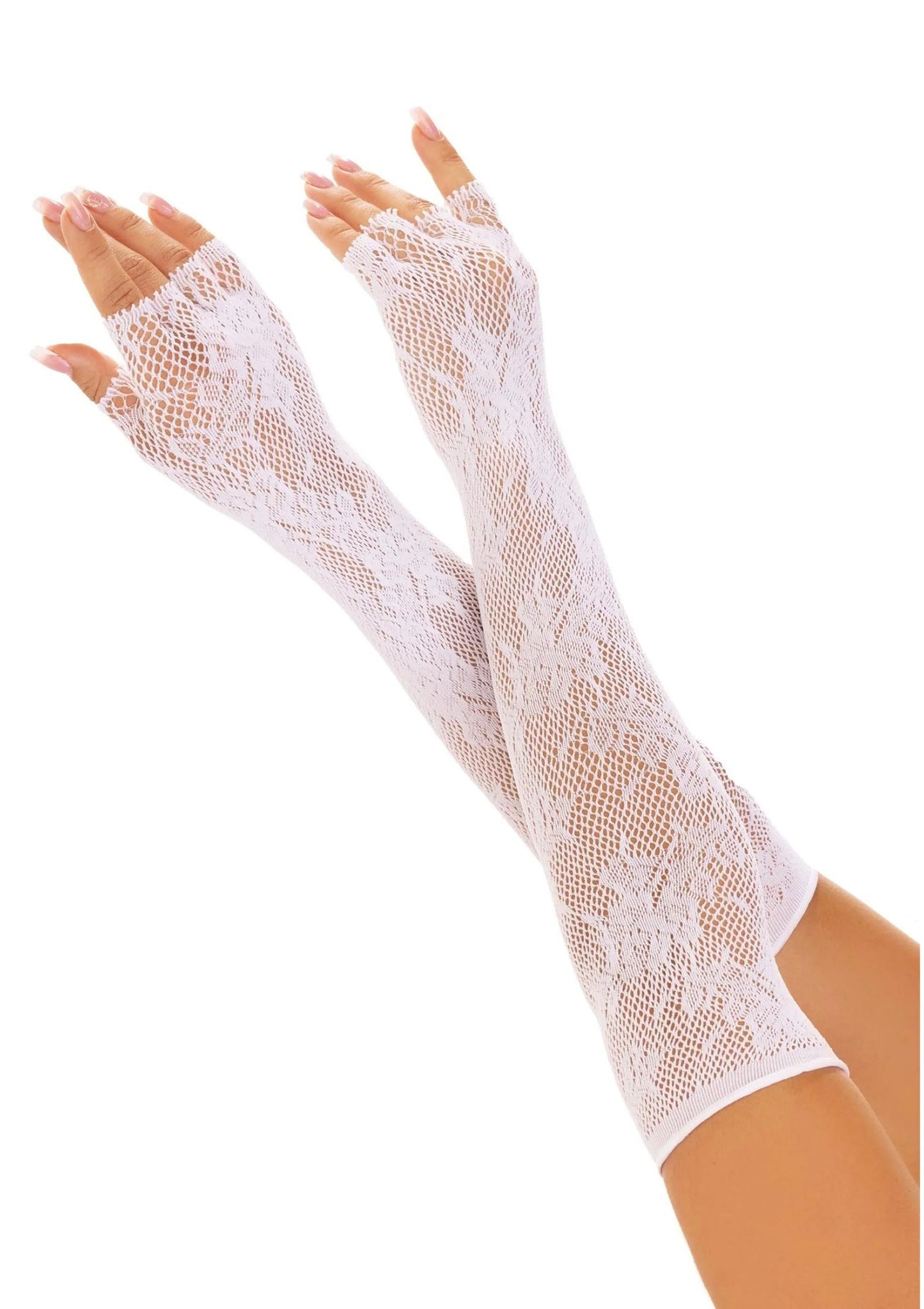 Opera Length Floral Net Fingerless Gloves
