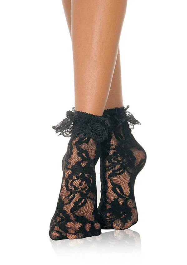 Bestel: Lace Socks with Ruffle by Leg Avenue - bij Happytoys.nl, happytoys.be, Happytoys.ae: erotische sex webshop | liever Happy dan Easy ⭐⭐⭐⭐⭐ - Zwart - 85058 - BLACK - O/S