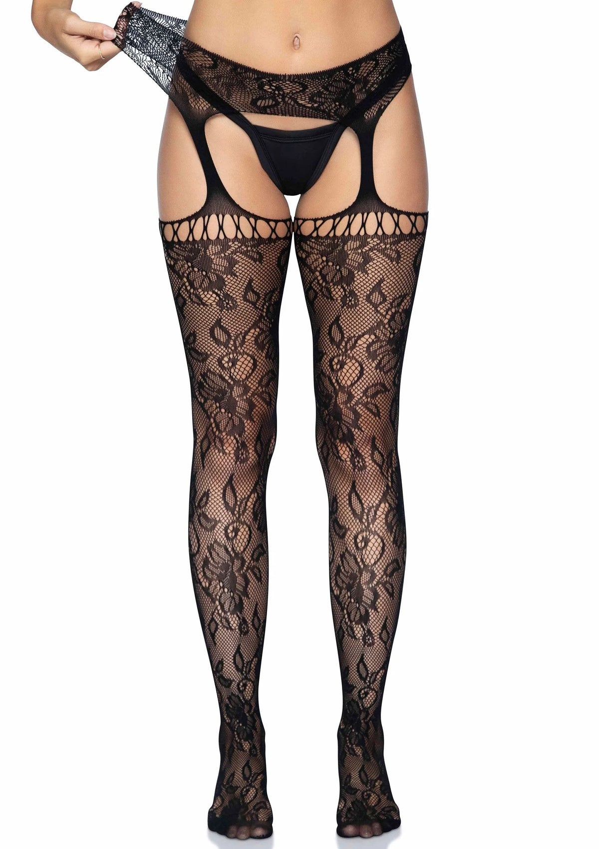Bestel: Lace Stockings with Attached Garter Belt - bij Happytoys.nl, happytoys.be, Happytoys.ae: erotische sex webshop | liever Happy dan Easy ⭐⭐⭐⭐⭐