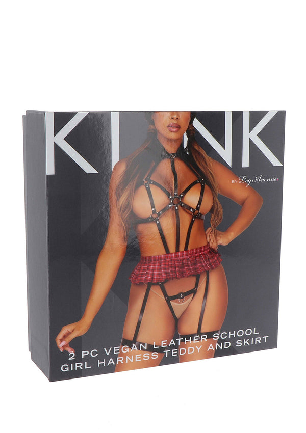 Bestel: Vegan Leather Harness with Collar and Skirt by Kink - bij Happytoys.nl, happytoys.be, Happytoys.ae: erotische sex webshop | liever Happy dan Easy ⭐⭐⭐⭐⭐