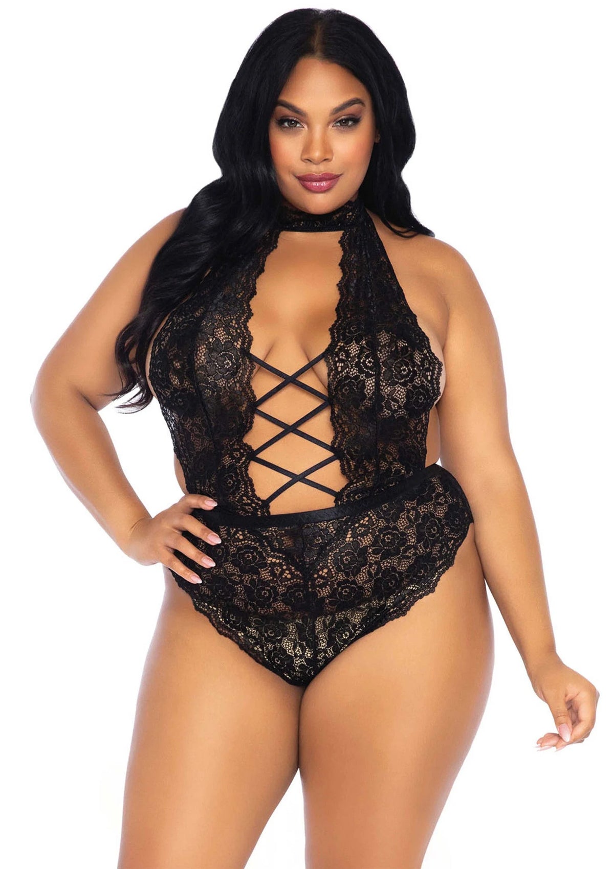 Bestel: Plus High Neck Crotchless Teddy - bij Happytoys: de erotische sex webshop | liever Happy dan Easy ⭐⭐⭐⭐⭐