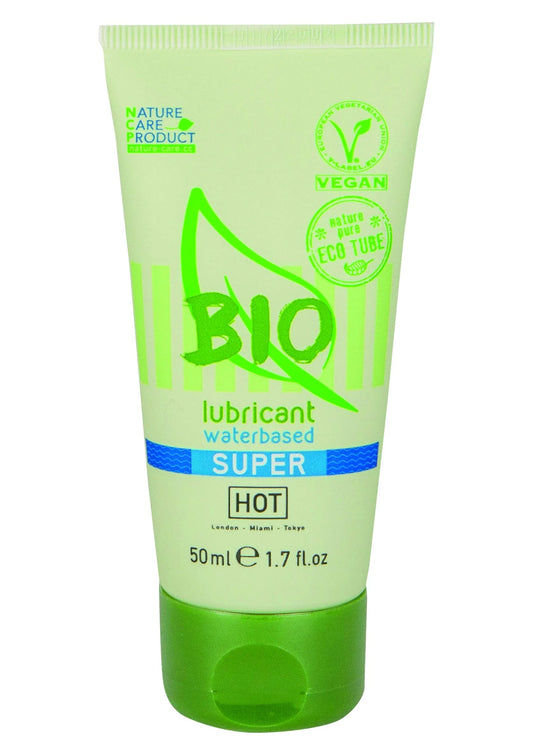 Bio glijmiddel-tube op waterbasis met label Super Hot, 50 ml.