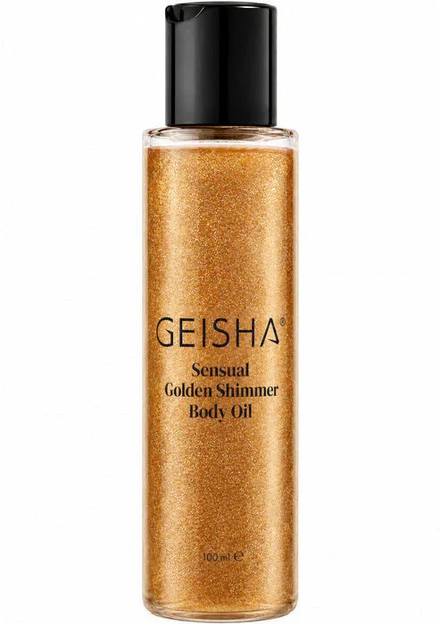 Bestel: Golden Shimmer Body Oil 100 ml by Geisha - bij Happytoys.nl, happytoys.be, Happytoys.ae: erotische sex webshop | liever Happy dan Easy ⭐⭐⭐⭐⭐ - Goud - 90613 - GOLD - 100