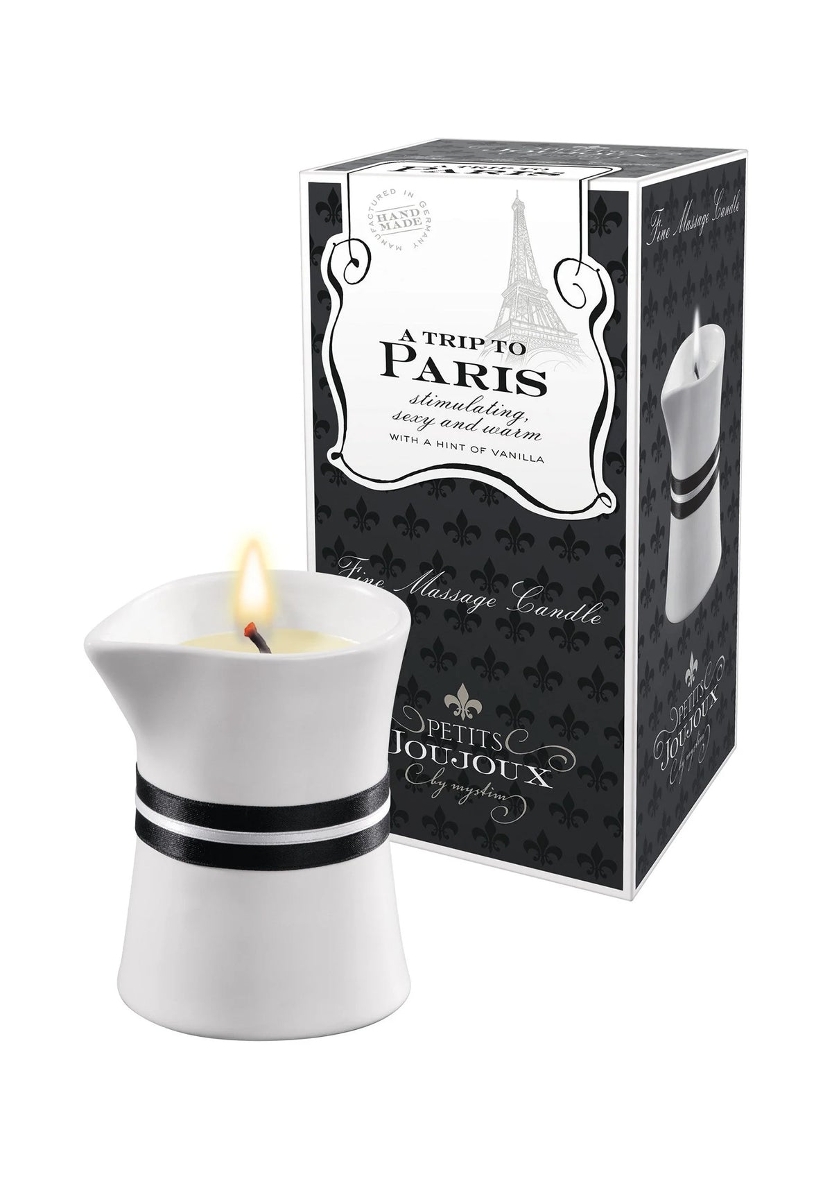 Bestel: Massage Candle Paris 120gr by Petit JouJoux - bij Happytoys.nl, happytoys.be, Happytoys.ae: erotische sex webshop | liever Happy dan Easy ⭐⭐⭐⭐⭐ - Default Title - 97300 - VANILLA - 120
