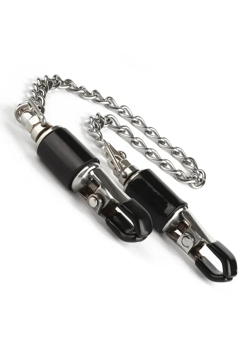 Bestel: Barrel Tit Clamps With Chain by Mr. Steel - bij Happytoys.nl, happytoys.be, Happytoys.ae: erotische sex webshop | liever Happy dan Easy ⭐⭐⭐⭐⭐