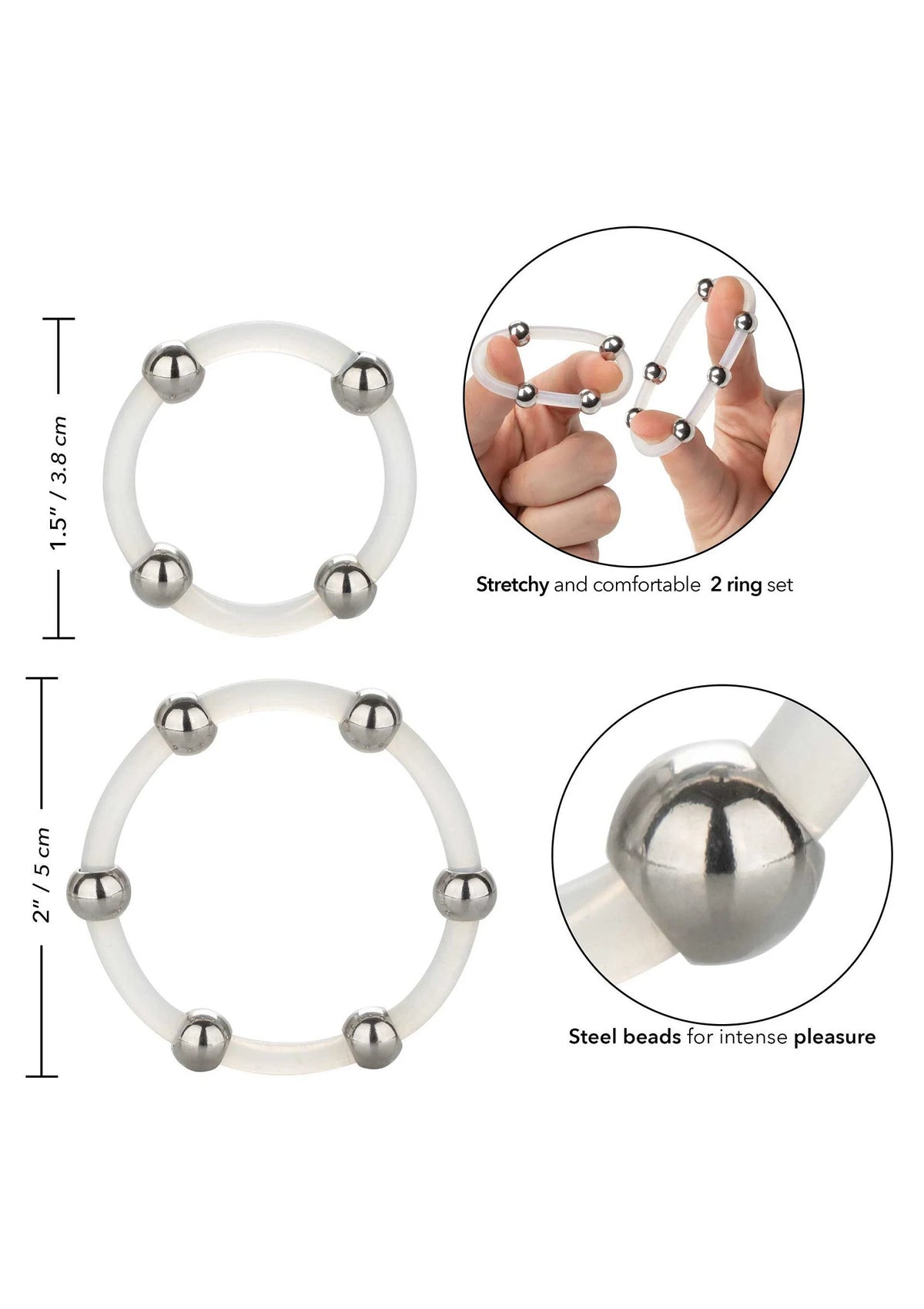 Bestel: Steel Beaded Silicone Ring Set by CalExotics Rings - bij Happytoys: de erotische sex webshop | liever Happy dan Easy ⭐⭐⭐⭐⭐