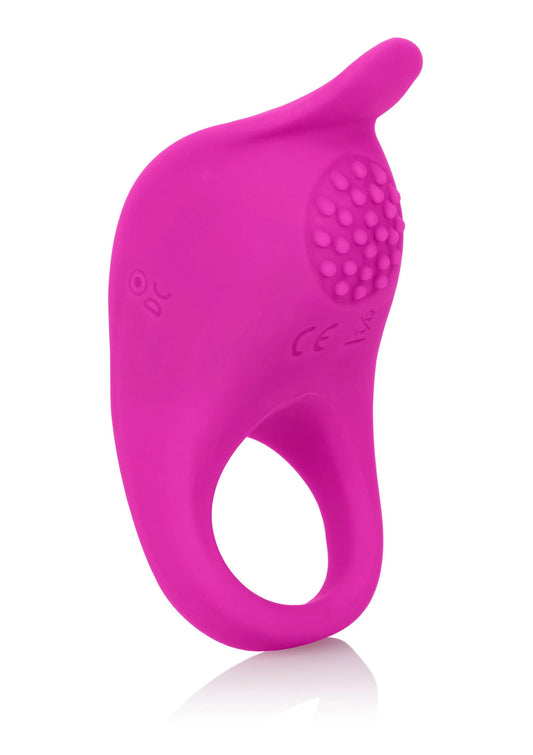 Roze siliconen vibrerende cockring met ovale opening en ribbeldetail