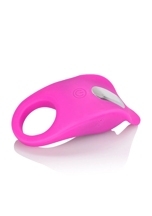 Roze siliconen cockring met ovale opening en metalen vibratiekapsel