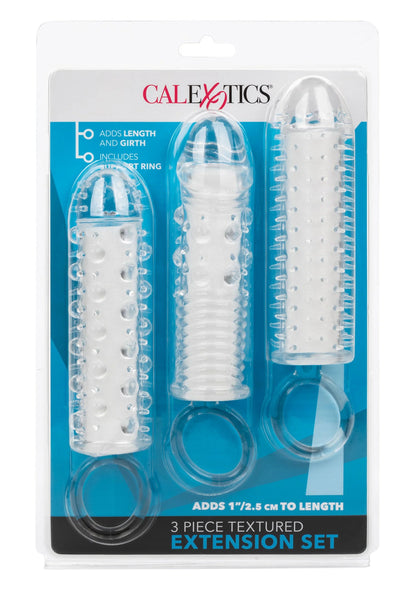 Bestel: 3 Piece Textured Extension Set by CalExotics - bij Happytoys: de erotische sex webshop | liever Happy dan Easy ⭐⭐⭐⭐⭐