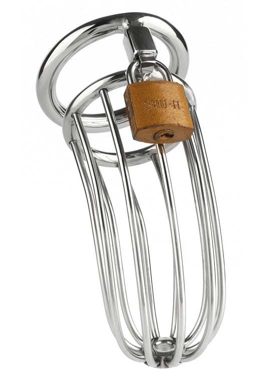 Metalen kooi met ring en hangslot, zilverkleurig, Mr. Steel