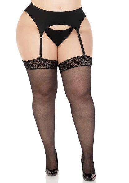 Beste vandaag nog: Plus Sheer Backseam Stockings with Lace Top - bij Happytoys Sexshop: online sex shop for Feeling Happy & Easy 😊 - Default Title - 82002 - BLACK - O/S