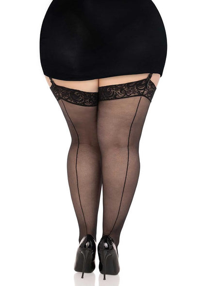 Beste vandaag nog: Plus Sheer Backseam Stockings with Lace Top - bij Happytoys Sexshop: online sex shop for Feeling Happy & Easy 😊