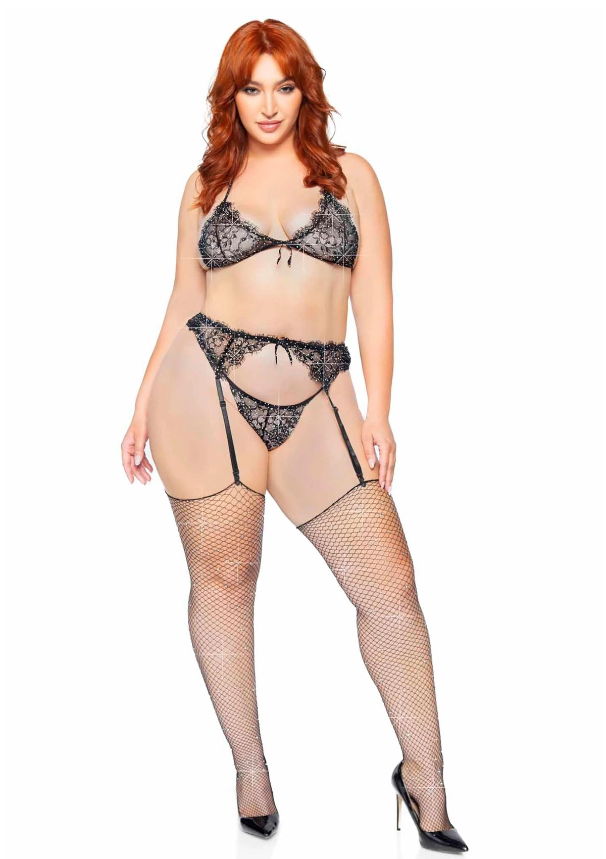 Beste vandaag nog: Plus Lace Bra Top, String and Garter Belt - bij Happytoys Sexshop: online sex shop for Feeling Happy & Easy 😊