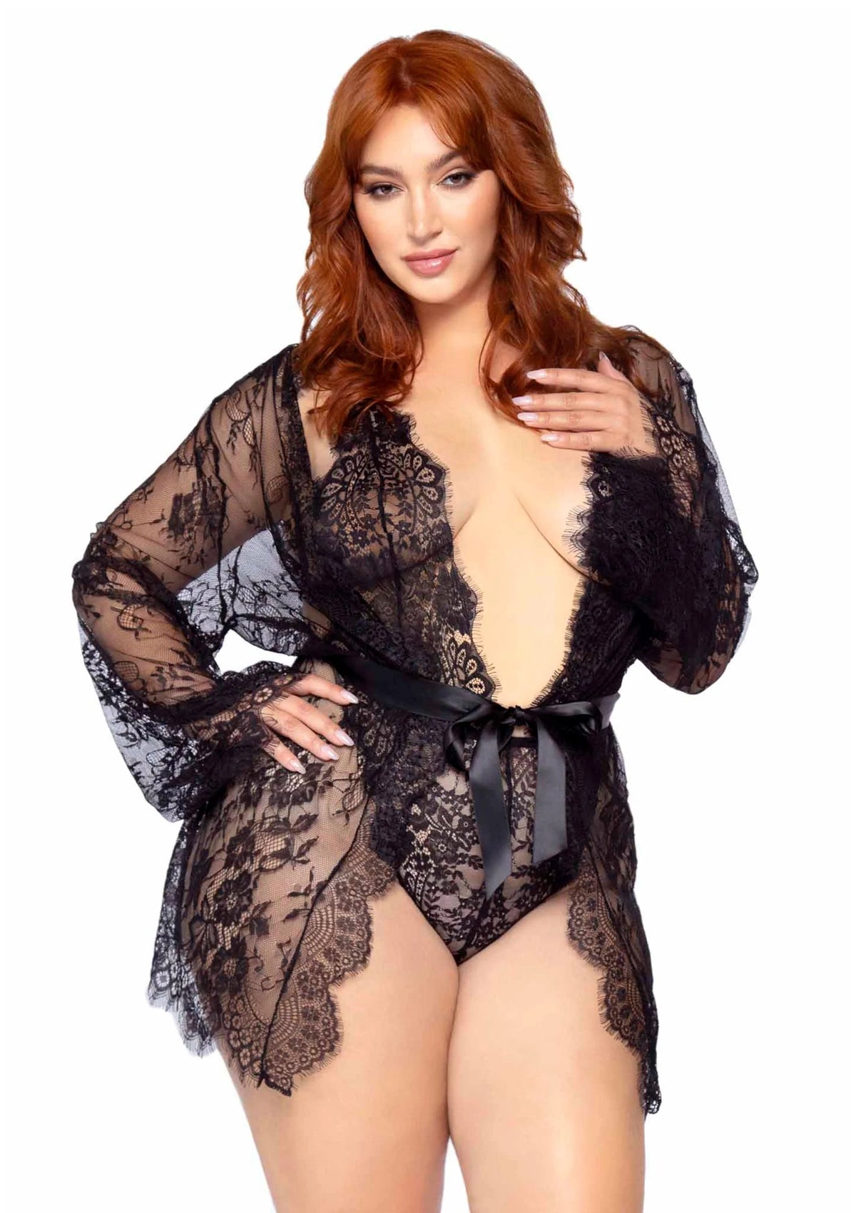 Plus Teddy with Cheeky Thong and Lace Robe