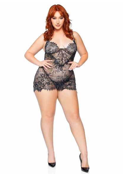 Plus Rhinestone Mini Dress and String