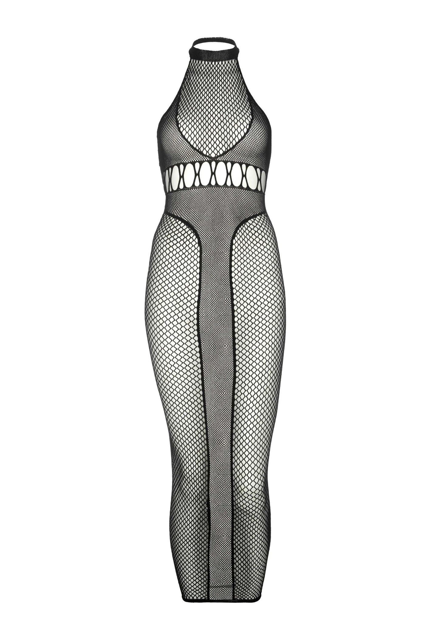 Halter Dual Net Backless Dress