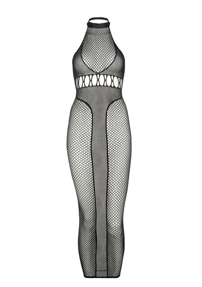 Halter Dual Net Backless Dress