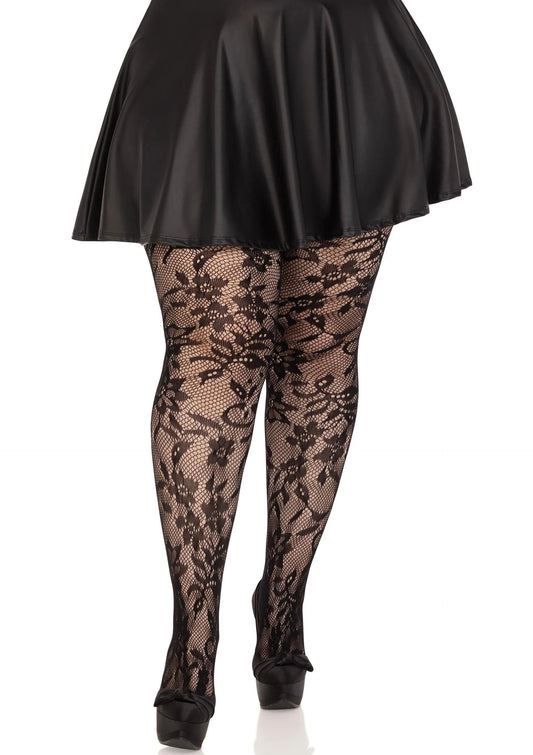 Beste vandaag nog: Plus Seamless Floral Lace Pantyhose - bij Happytoys Sexshop: online sex shop for Feeling Happy & Easy 😊 - Default Title - 82092 - BLACK - 1X/2X