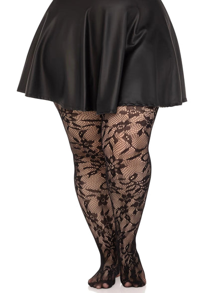 Plus Seamless Floral Lace Pantyhose