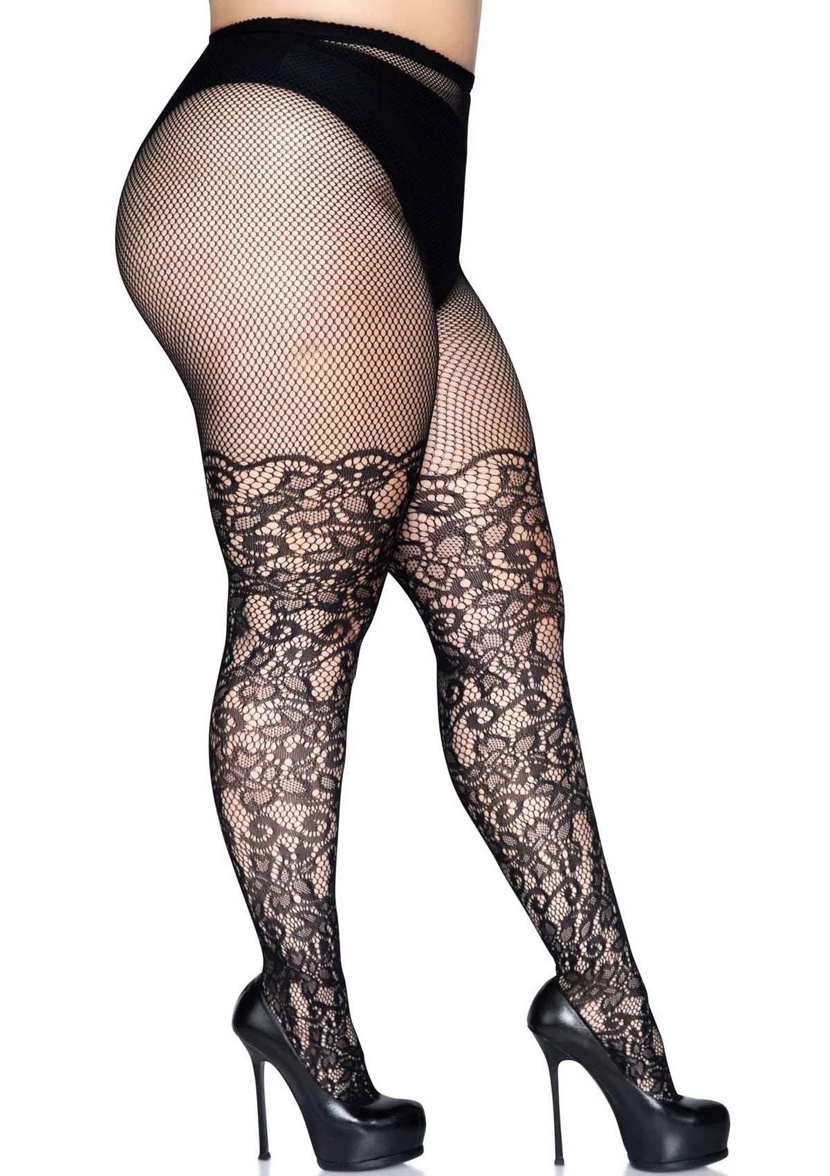 Plus Floral Vine Net Pantyhose