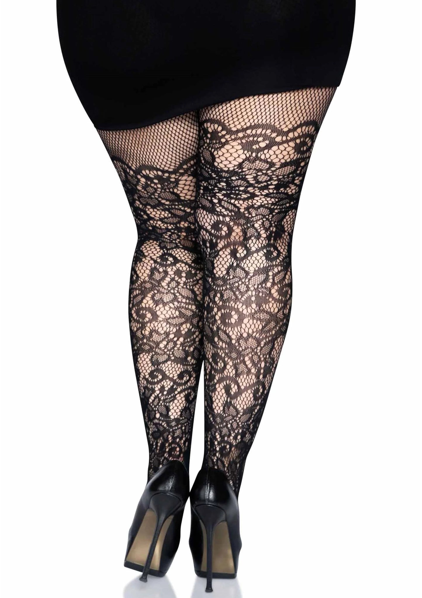 Plus Floral Vine Net Pantyhose