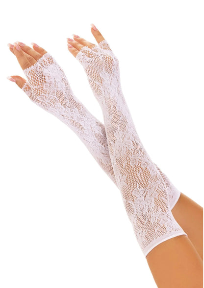 Opera Length Floral Net Fingerless Gloves