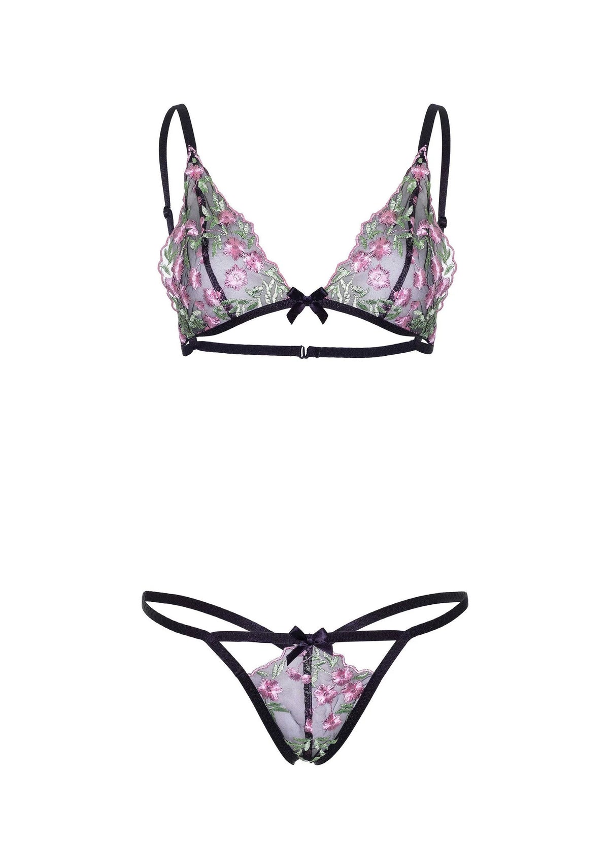 Bestel: Floral Sheer Bra and String - bij Happytoys: de erotische sex webshop | liever Happy dan Easy ⭐⭐⭐⭐⭐