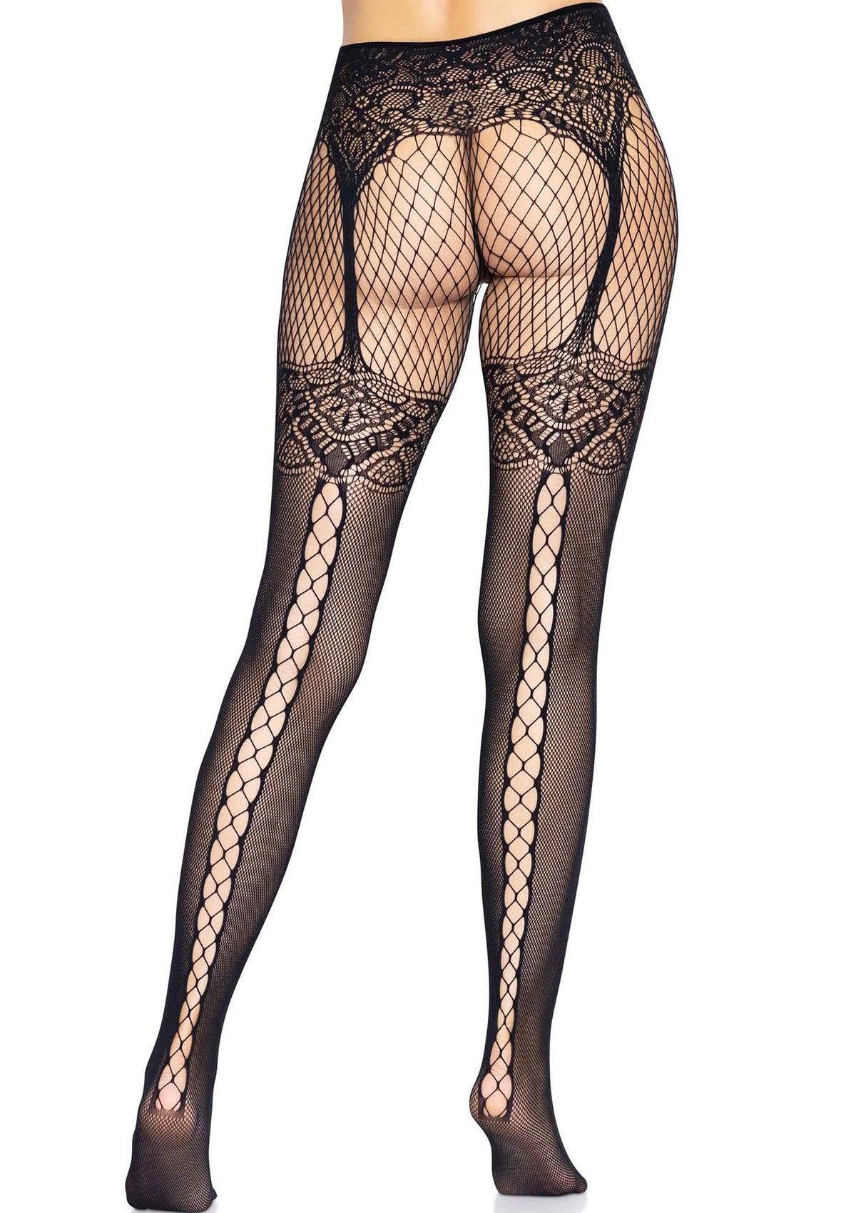 Bestel: Fishnet Tights with Lace Up Backseam by Leg Avenue - bij Happytoys: de erotische sex webshop | liever Happy dan Easy ⭐⭐⭐⭐⭐