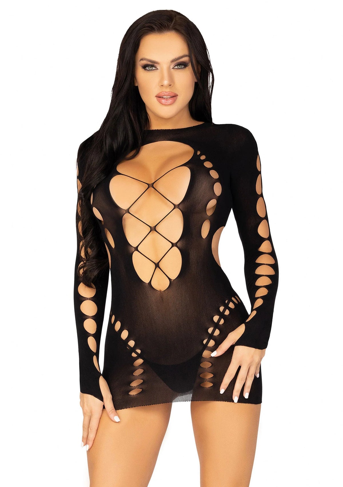 Bestel: Mini Dress with Faux Lace Up Detail - bij Happytoys: de erotische sex webshop | liever Happy dan Easy ⭐⭐⭐⭐⭐ - Default Title - 88037 - BLACK - O/S