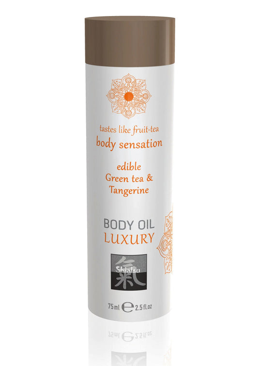 Bestel: Luxury Edible Body Oil 75 ml - bij Happytoys: de erotische sex webshop | liever Happy dan Easy ⭐⭐⭐⭐⭐ - Default Title - 90451 - GREENTEA - 75