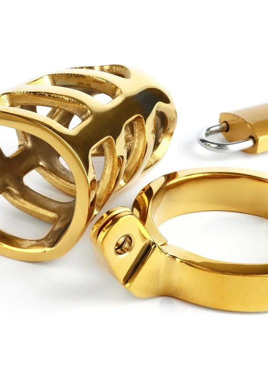 Bestel: Brutal Chastity Cage Gold by Mr. Steel - bij Happytoys: de erotische sex webshop | liever Happy dan Easy ⭐⭐⭐⭐⭐