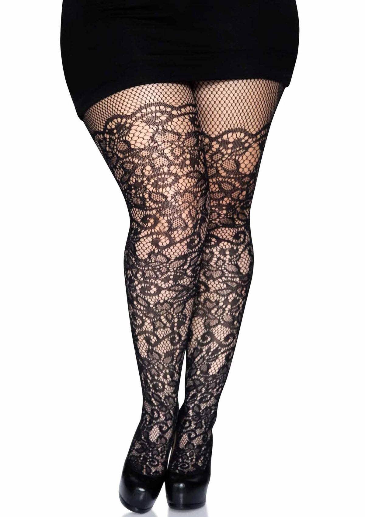 Beste vandaag nog: Plus Floral Vine Net Pantyhose - bij Happytoys Sexshop: online sex shop for Feeling Happy & Easy 😊 - Default Title - 82095 - BLACK - PLUS